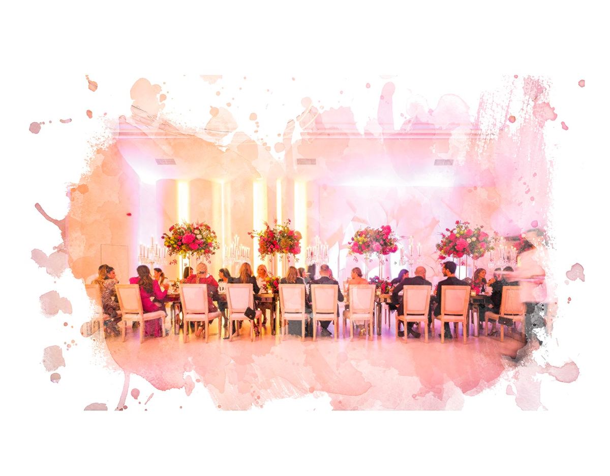 Mesa de boda ilustrada en acuarela